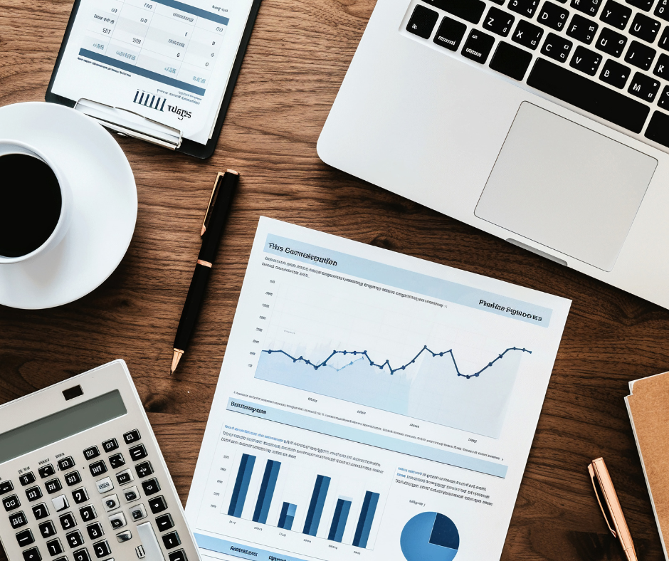Professional portfolio management with financial graphs, stocks, and investment strategy